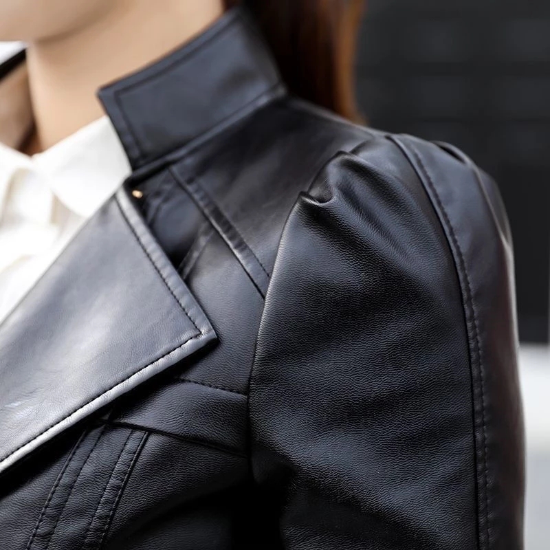 Moda nova jaqueta de couro feminino cores brilhantes preto casaco da motocicleta curto falso couro jaqueta motociclista jaqueta macia feminina