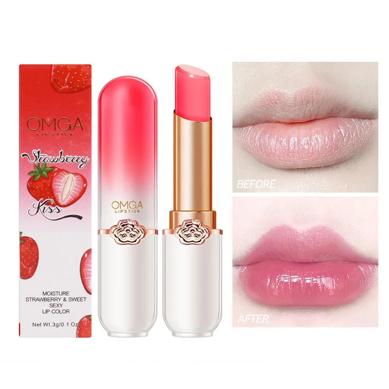 OMGA เปลี่ยนสีลิปบาล์ม Jelly ลิปสติก Moisturizing กันน้ํา Hydrating อุณหภูมิ-Sensitive รสพีช,Smooth LIPS