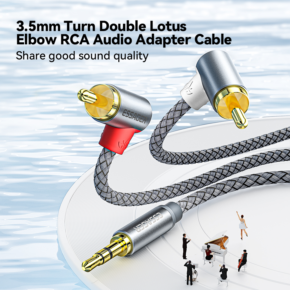 Essager 90 ° Angle RCA Audio Stereo Cable Jack 3.5mm to 2RCA Cable Splitter Male Adapter For Amplifiers Audio Home Theater Wire