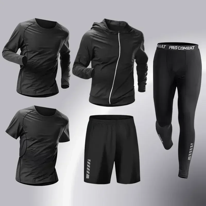 Moda 3-5 uds conjunto de ropa deportiva para correr para hombre Fitness trotar chándal de compresión traje de entrenamiento ropa deportiva Leggings de ajuste seco