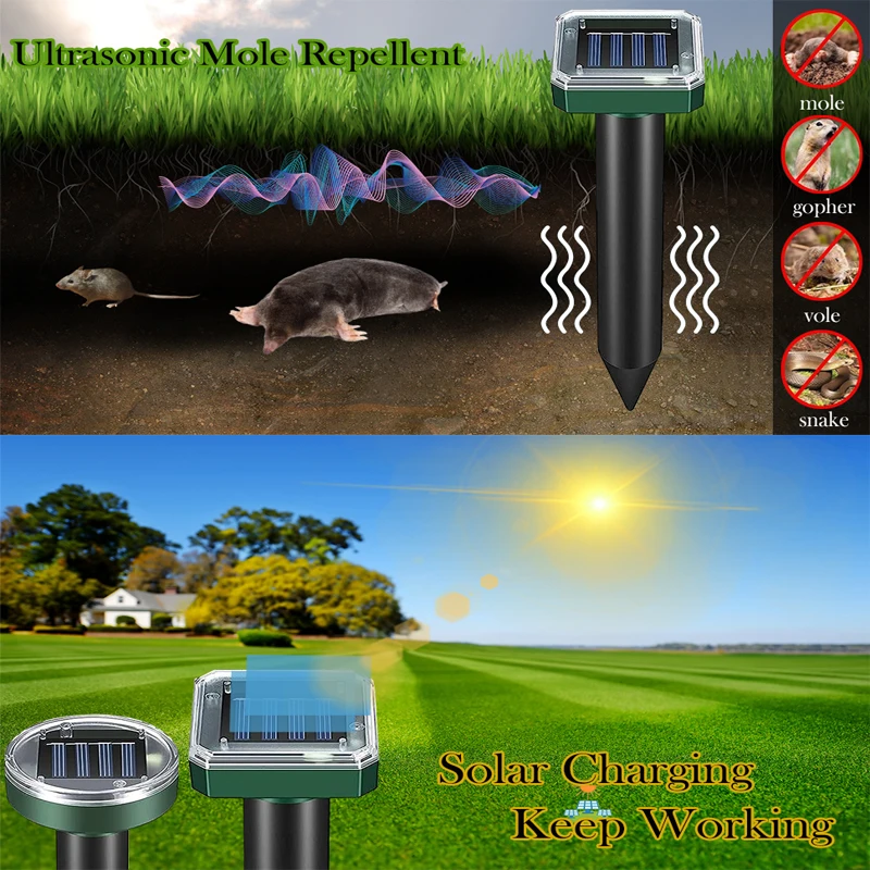2 pz Solare Esterno Talpa Marmotta Repellente Pali Ad Ultrasuoni Gopher Repeller Talpa Deterrente Impermeabile Sonic Repellente Spikes