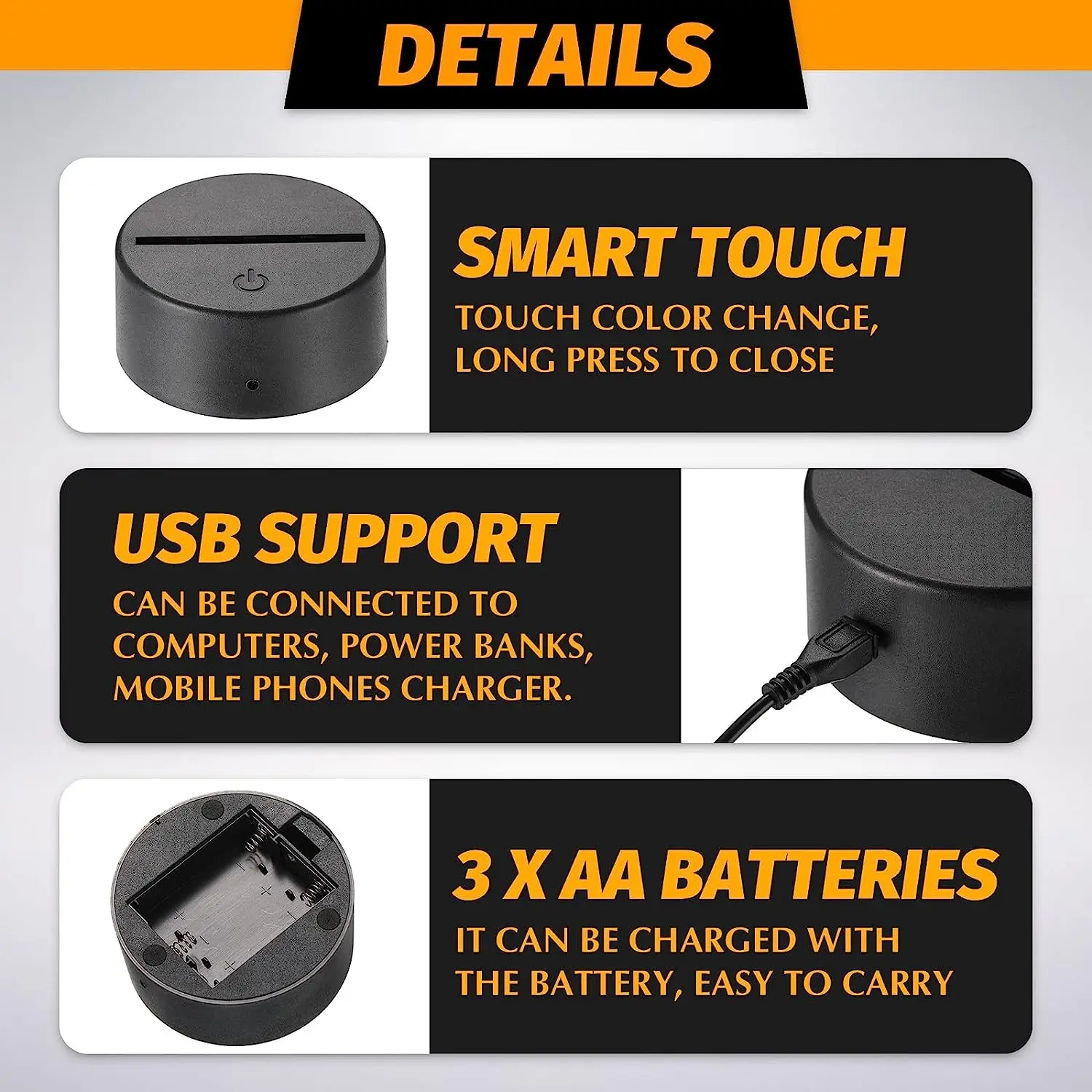 2/4/6/8/10/12 pçs base de lâmpada led mesa 3d base de luz noturna com controle remoto e cabo usb 16 cores suporte de luz atacado