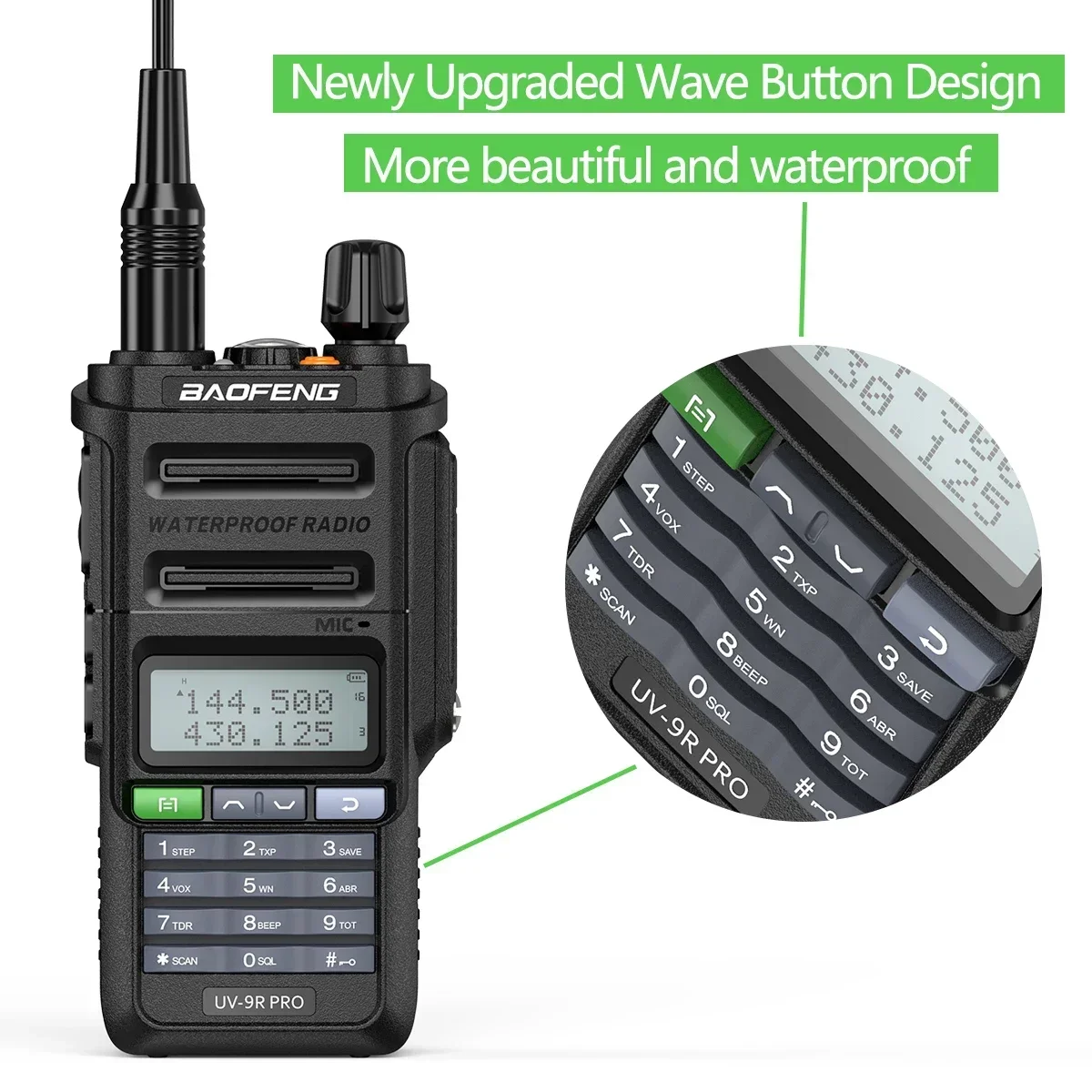 Baofeng UV 9R Pro V2 IP68 Walkie Talkie impermeable Tri-Power tipo C cargador transceptor de doble banda Ham Radio bidireccional Radio marina