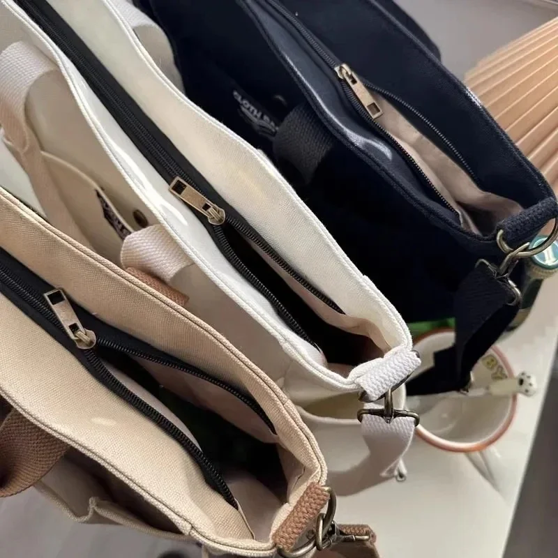 Borsa tote portatile a tracolla diagonale a spalla singola in tela orizzontale per pendolarismo di grande capacità per studentesse urbane minimaliste