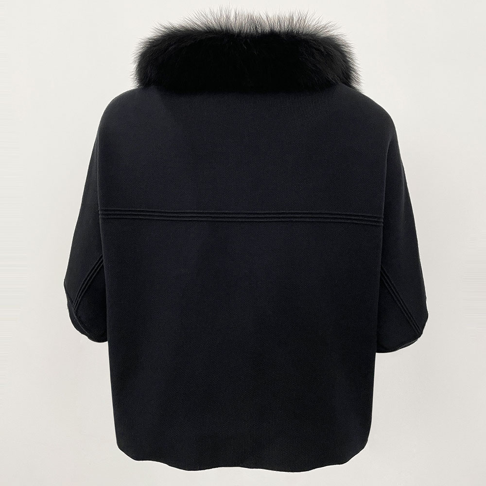 MENINA 2024 秋冬ブラジル人気のニットセーター天然キツネの毛皮の襟の女性のショートファージャケット送料無料