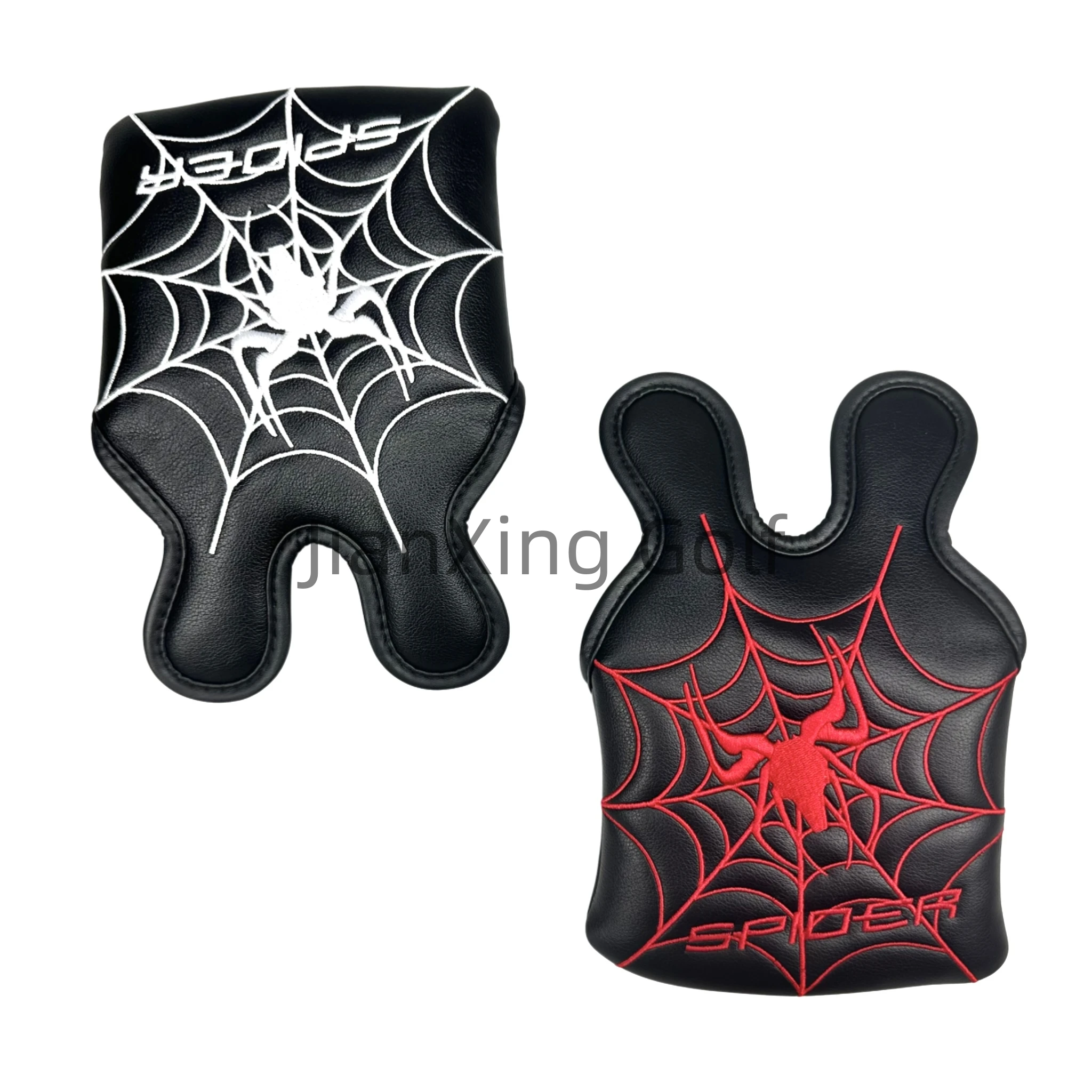 スパイダー刺繍パターンゴルフパターカバーPUレザー大型マレットゴルフヘッドカバー磁気閉鎖ゴルフヘッドカバー