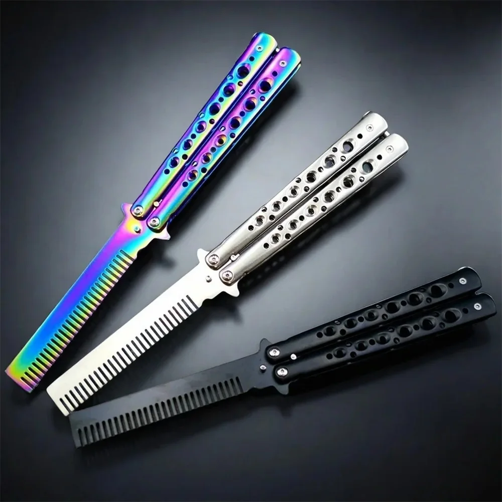 Opvouwbare kam roestvrij staal oefentraining vlindermes kam baard snor borstel salon kappers styling tool