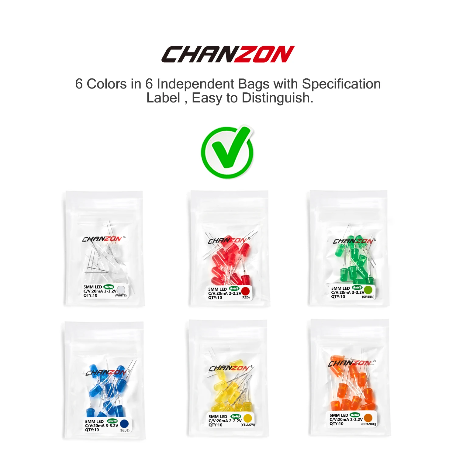 Khuếch Tán 5Mm Led Diode Bộ Trắng Đỏ Xanh Lá Xanh Dương Vàng Cam 2V 3V Ánh Sáng Phát Ra Assortment bộ Tự Làm Arduino Pcb Mạch