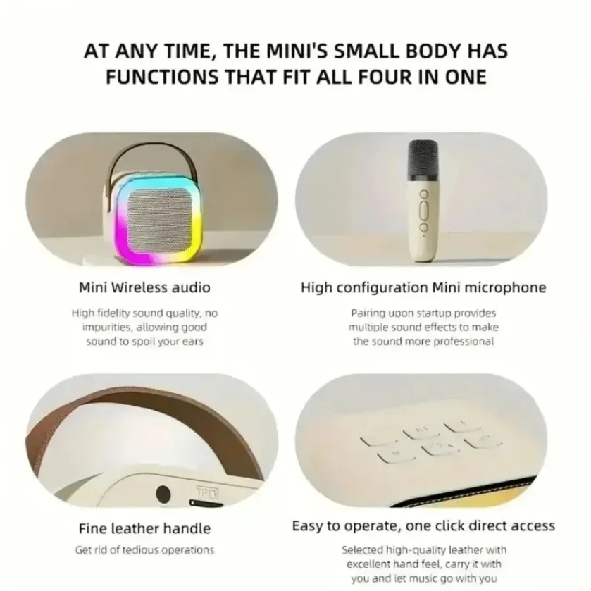 Portable Bluetooth 5.3 Karaoke Speaker 3D Surround Sound with 1-2 Wireless Microphones Home Family Singing for Aux/U Disk/TF
