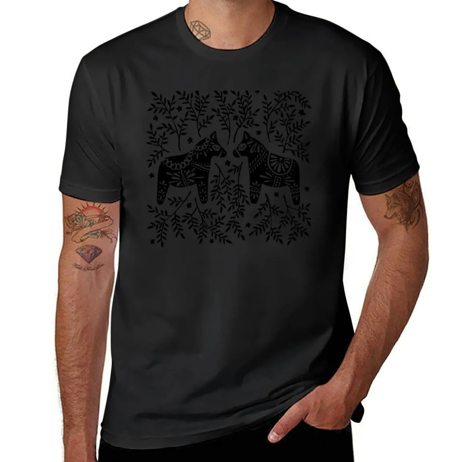 Swedish dala-palet hitam T-Shirt cepat kering Atasan Musim Panas Anak laki-laki gambar hewan musim panas 2025 t shirt ukuran besar pria