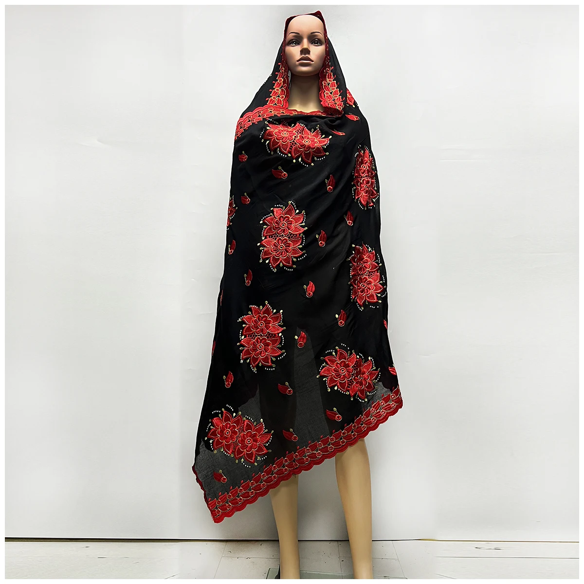 Tela de algodón 100% de alta calidad, bufanda bordada de hilo de algodón rayón, Hijab africano para mujer, bufanda musulmana, estilo excelente de Dubái