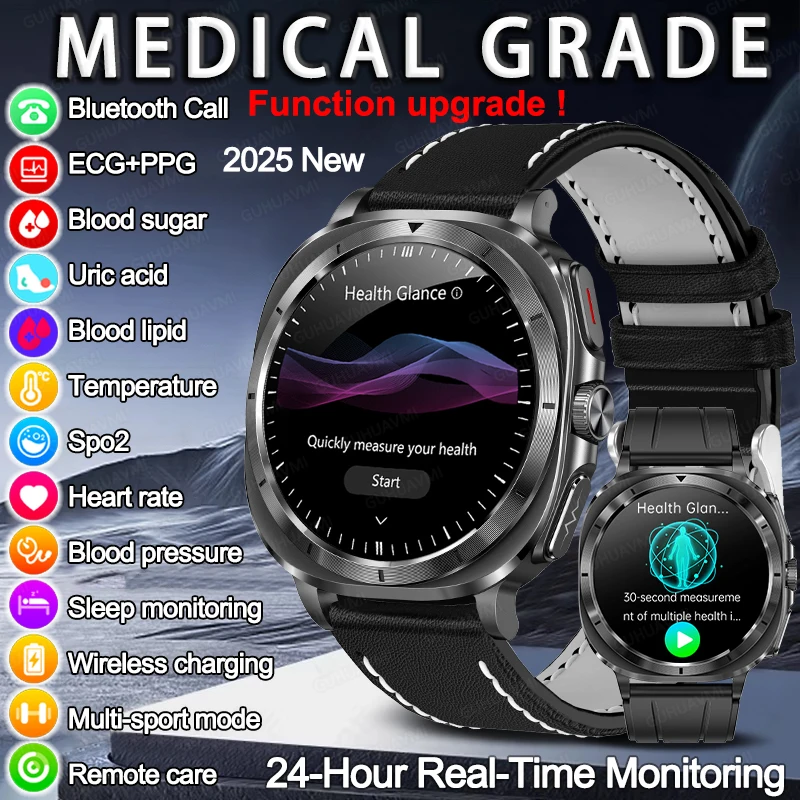 2025 New For Samsung Galaxy Watch 7 Blood Lipids Uric Acid Blood Glucose Body Analysis Smart Watch ECG+PPG Clock Smartwatch Men