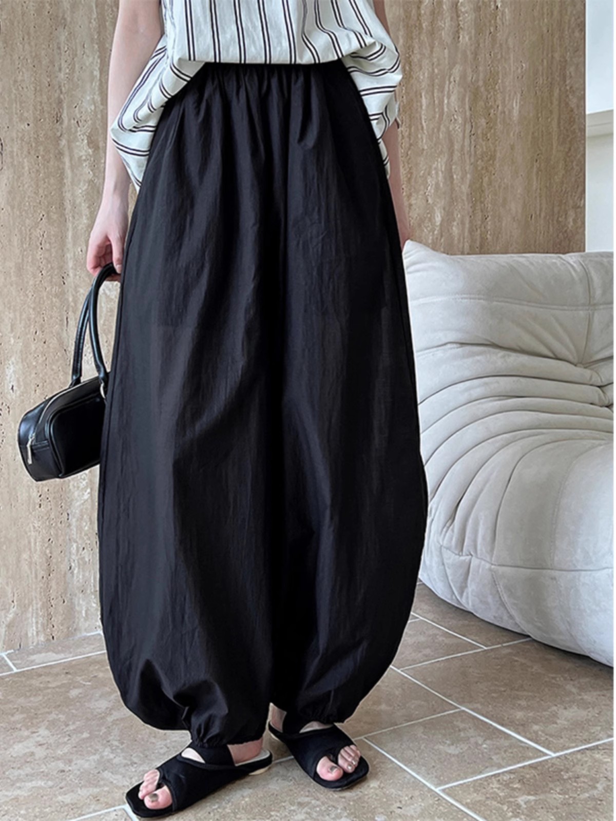 Bloomers de gran tamaño 2025 nuevo verano elegante moda mujer pantalones tipo farol Casual suelto transpirable algodón pantalones de pierna ancha
