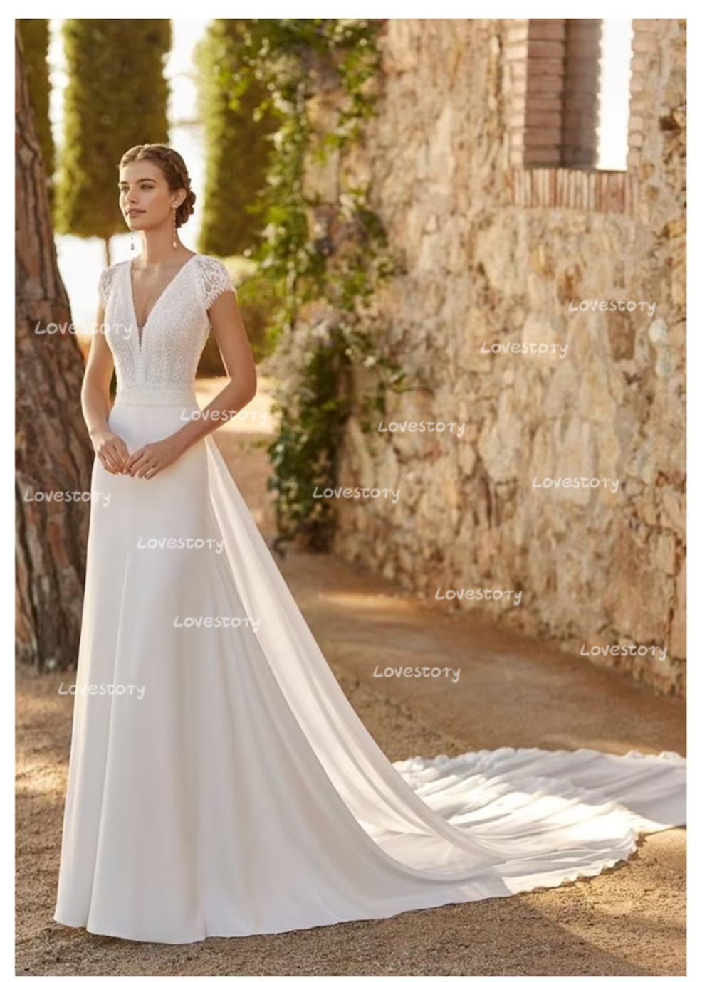 Abiti da sposa moderni in raso di pizzo avorio con scollo a v staccabile maniche ad aletta abiti da sposa Plus Size abiti tagliati De Noiva