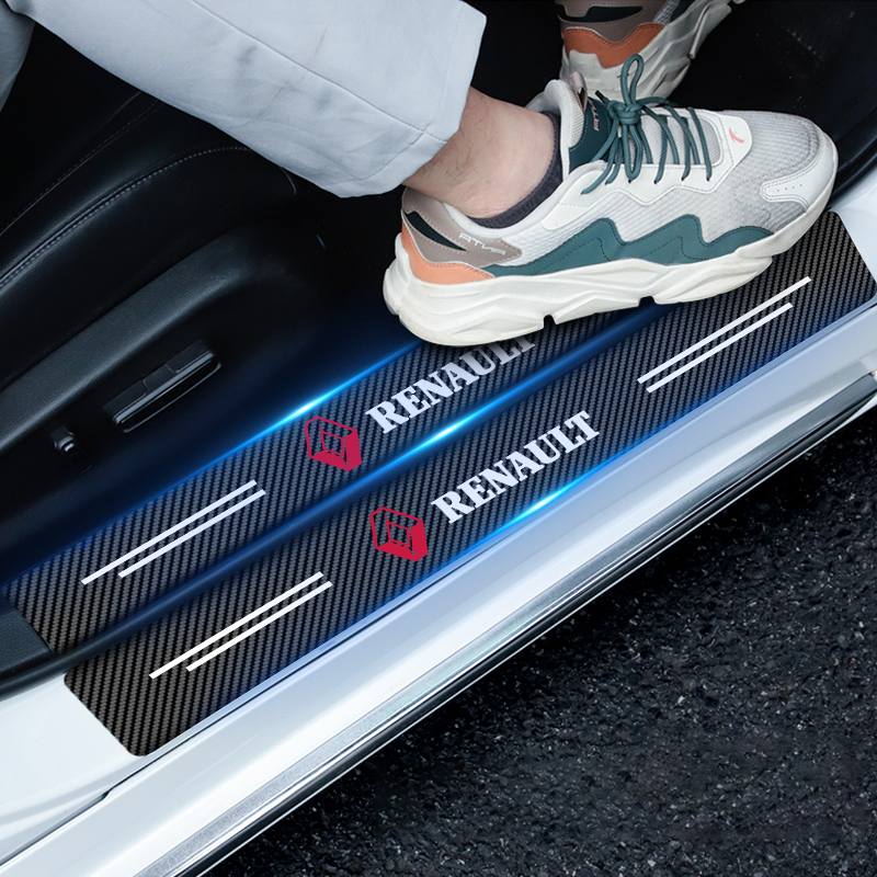 4PCS คาร์บอนไฟเบอร์รถสติกเกอร์ประตูอัตโนมัติเกณฑ์กันน้ําสําหรับ Renault Megane 2 3 Duster Logan Clio 4 Scenic 2 Captur