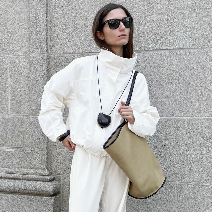 Linad rua chique branco gola alta com zíper jaquetas outono elegante manga longa casacos para mulher casual outerwear topos feminino 2025