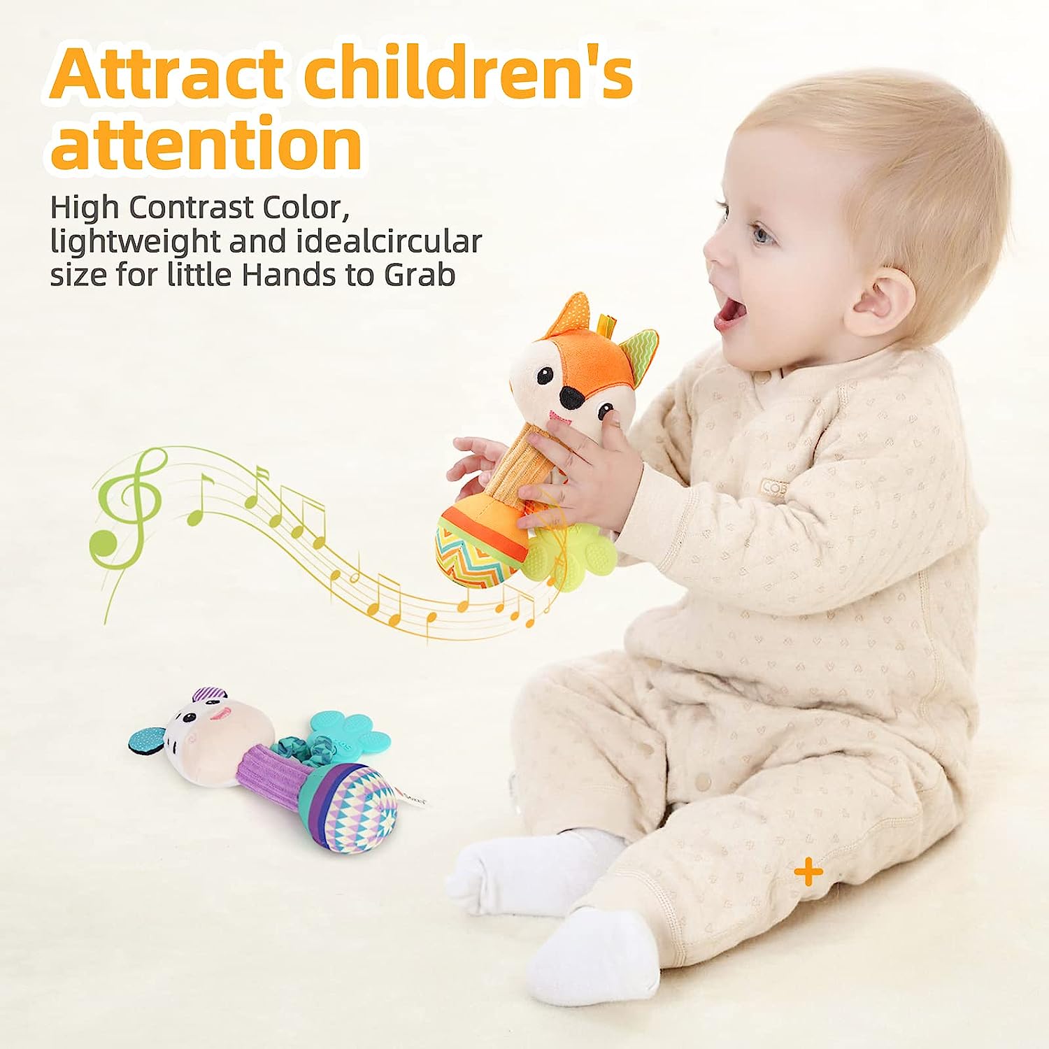 부드러운 박제 동물 딸랑이 핸드 그립 아기 장난감 셰이커 주름 삐딱한 감각 여행 액세서리 신생아 0-6 개월 딸랑이