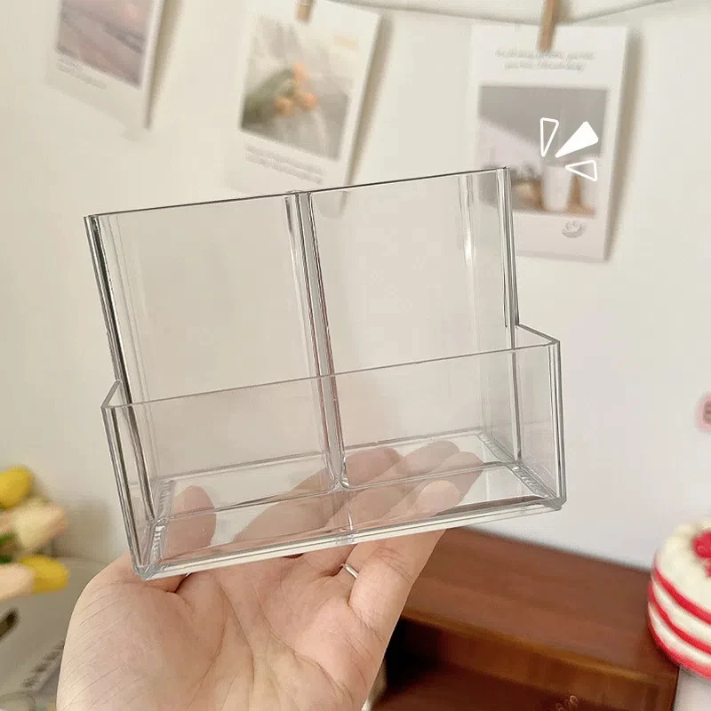 1/2/3Pcs Transparent 3 Grids Pen Holder Box Make Up Brush Bucket Cosmetic Organizer Student Desk Pen Container Storage Box