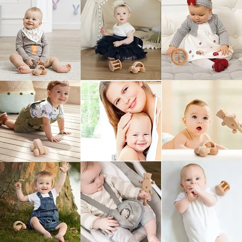 1 Máy Tính Cho Bé Đồ Chơi Gỗ Sồi Gấu Tay Mọc Răng Lục Lạc Cho Bé Gỗ Nhẫn Hoạt Hình Tập Gym Montessori Xe Đẩy Đồ Chơi Giáo Dục đồ Chơi