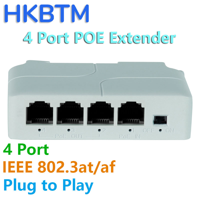HKBTM 4-Port-PoE-Extender Wasserdichter PoE-Repeater für IP-Port-Übertragungs-Extender für POE-Switch NVR IP-Kamera
