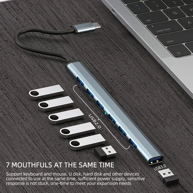 7 porte USB 3.0 Tipo C HUB Espansore Splitter Adattatore OTG ad alta velocità Docking Station per laptop Disco rigido Mouse Tastiera
