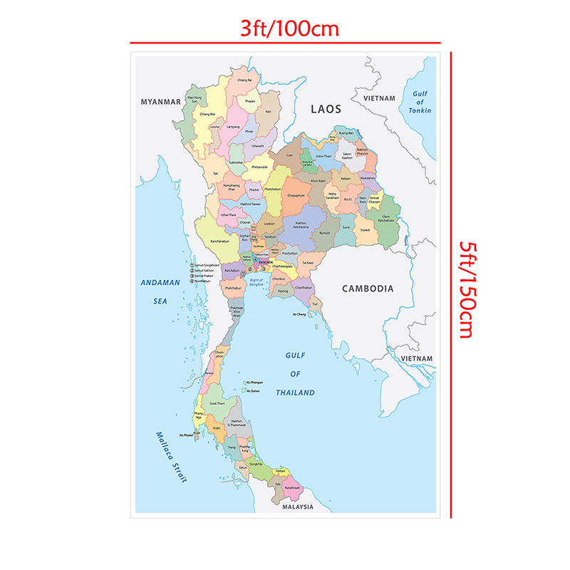 100*150Cm De Thailand Kaart Administratieve Kaart In Engels Niet-geweven Canvas Schilderij Wall Art Poster En print Woondecoratie
