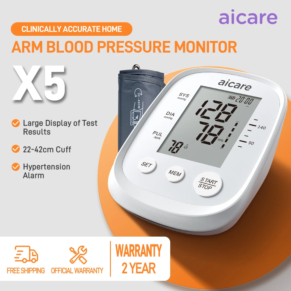 Aicare monitor de pressão arterial braço superior tonômetro automático digital medidor de pressão arterial bp médico esfigmomanômetro pulso