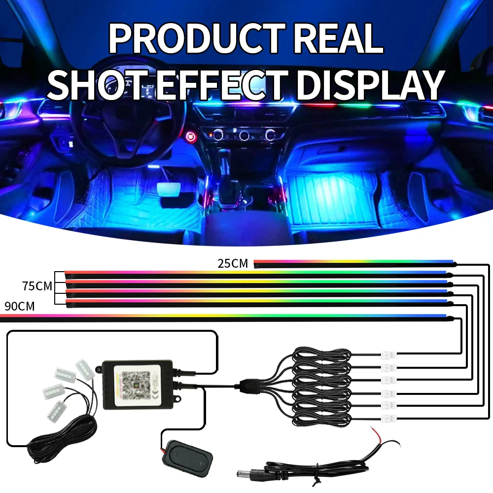 18 em 1 sinfonia streamer luzes ambientais do carro interior led acrílico luz de tira rgb decoração atmosfera lâmpada app remoto