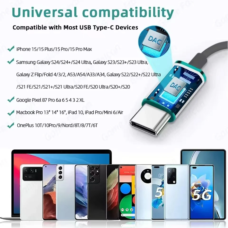 9D 베이스 스테레오 유형 C&3.5mm 헤드폰 볼륨 조절 헤드셋, HD 마이크 포함 iPhone15/16용 유선 이어버드 Samsung Galaxy 이어폰