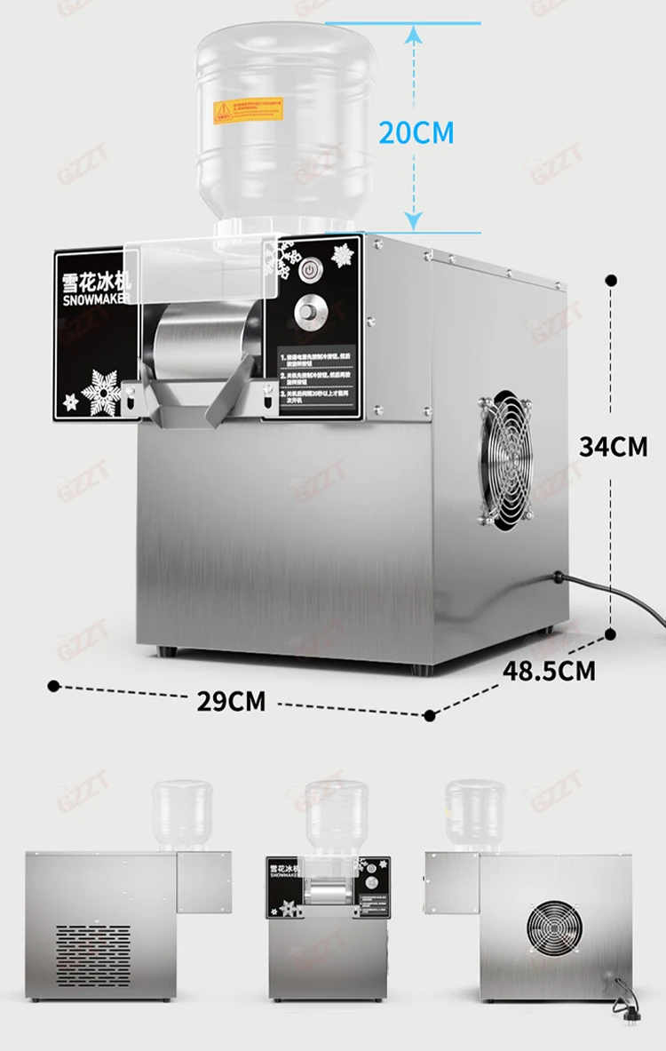 GZZT 60KG/24H Air-cooled Korean Snowflake Ice Machine Small Snow Continuous Cooled Milk Mango Bingsu Shaver Smoothie Crusher