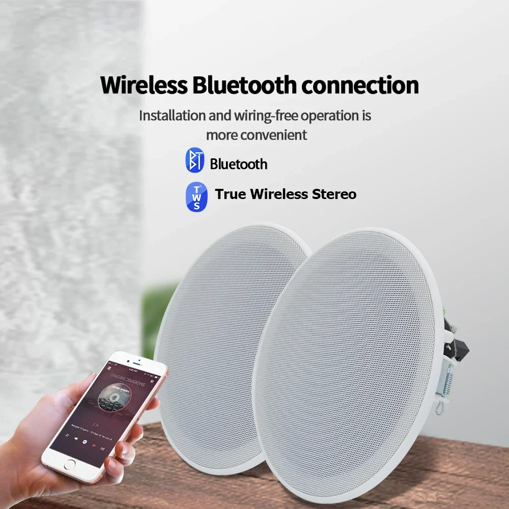 Bluetooth-Deckenlautsprecher, 15,2 cm, integrierter digitaler Verstärker der Klasse, 10 W, InWall-Audio für Heimkino-Hintergrundgeräusche