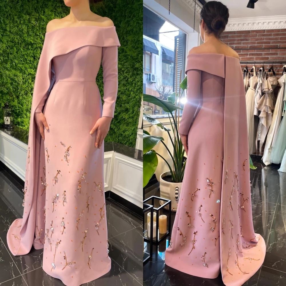 Maßgeschneidertes Jiayigongs drapiertes, mit Perlen verziertes Abendkleid, schulterfrei, maßgeschneidertes Anlasskleid, lange Kleider