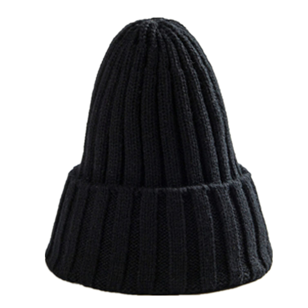 Gorro de lana de colores con borde liso tejido para hombre y mujer, protección para los oídos, capucha cálida, tendencia de otoño e invierno