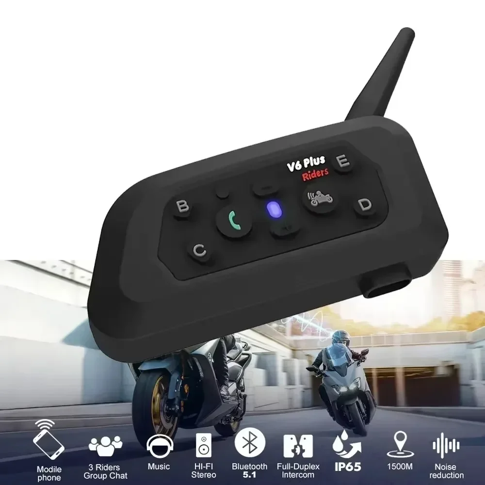 Мотоциклетный домофон Bluetooth Беспроводная гарнитура для шлема V6 PLUS Riders 1200 м Гарнитура для шлема Водонепроницаемая гарнитура для домофона 850 мАч