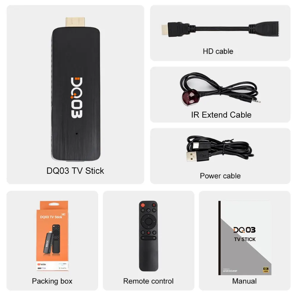 DQ03 Mini TV Stick, Façades, Android 10, Core ARM, Cortex A53, 2 Go, 16 Go, Support 4K, H.dissis, WiFi 2.4G et 5.8G Streaming Smart TV Box, 1 Go, 8 Go