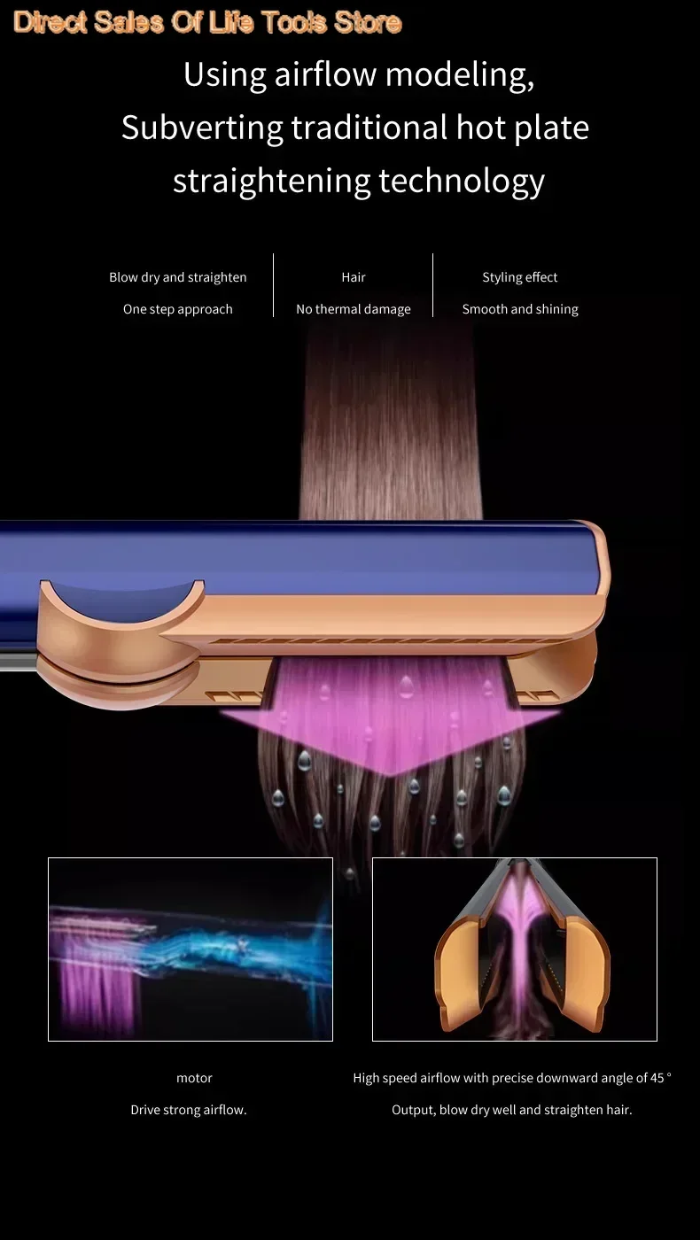 Lisseur et sèche-cheveux professionnel 2 en 1, fer plat chauffant, cheveux secs sans endommager la épingle à cheveux