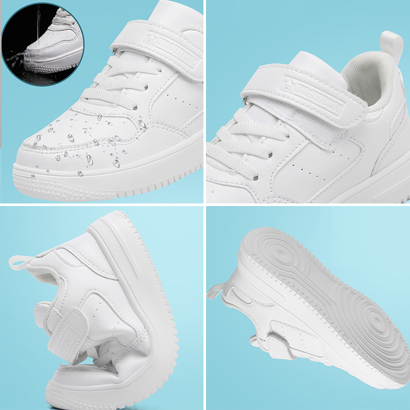 Sapatilhas de couro confortáveis para meninos e meninas, sapatos baixos infantis, calçado preto e branco, antiderrapante, caminhada escolar, crianças