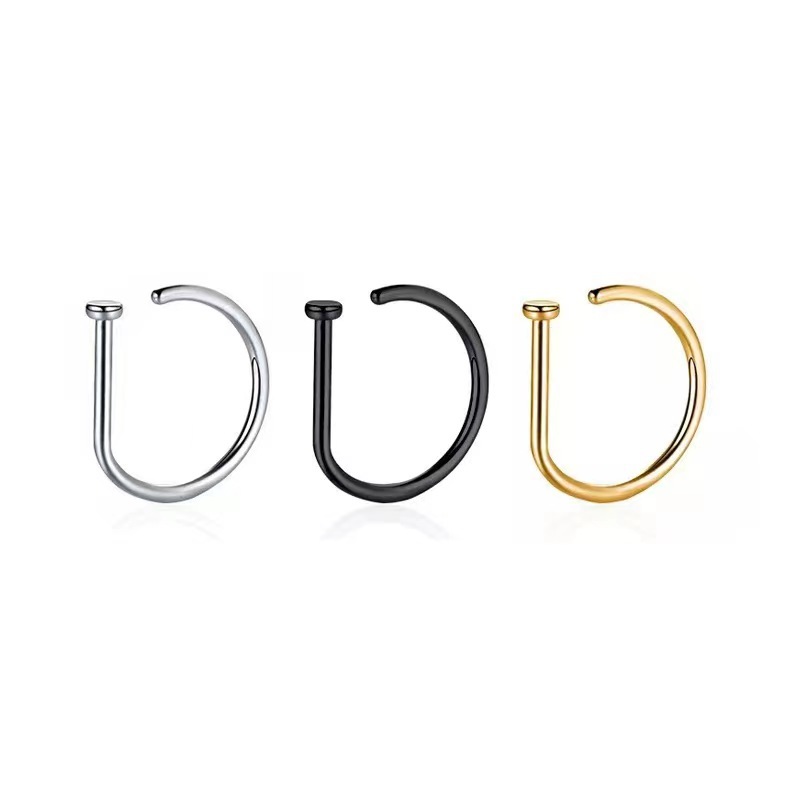 Aço inoxidável curvo Barbells Fake Nose Piercing, D Shaped Tragus, Helix Stud Earring, Hoop Septo Ring, Nostril Body Jewelry