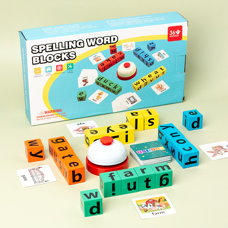 Cartão inglês infantil montessori, blocos de construção de letras em inglês de madeira, interação pai-filho, ortografia, batalha, jogos de mesa