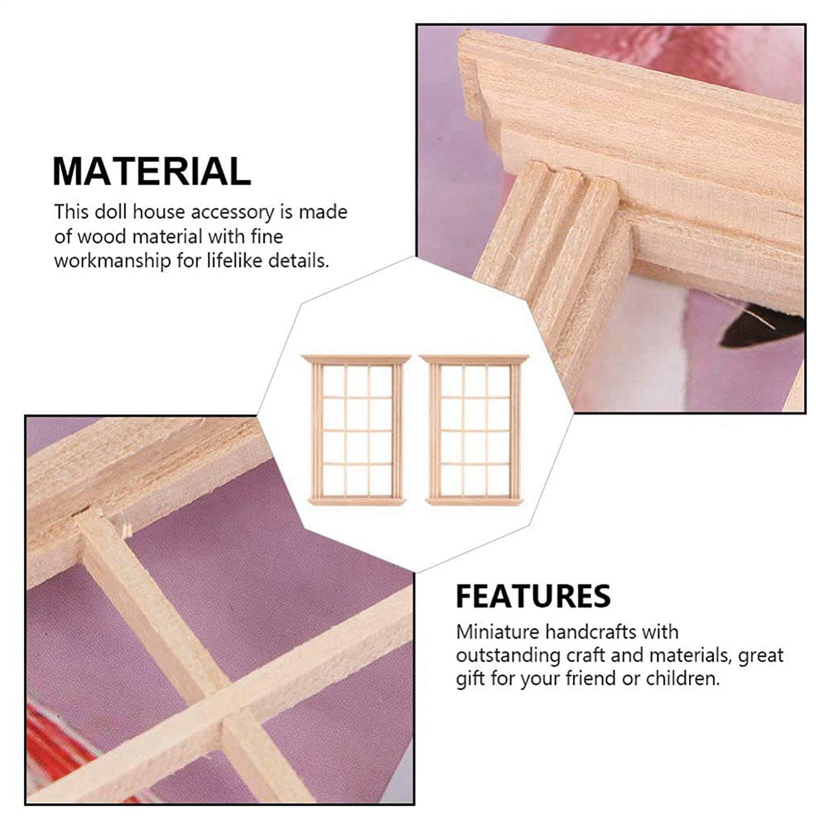 BAAU 6 ชิ้นมินิเฟอร์นิเจอร์บ้านตุ๊กตาจิ๋วหน้าต่างกรอบชุดตกแต่งเฟอร์นิเจอร์ของเล่น