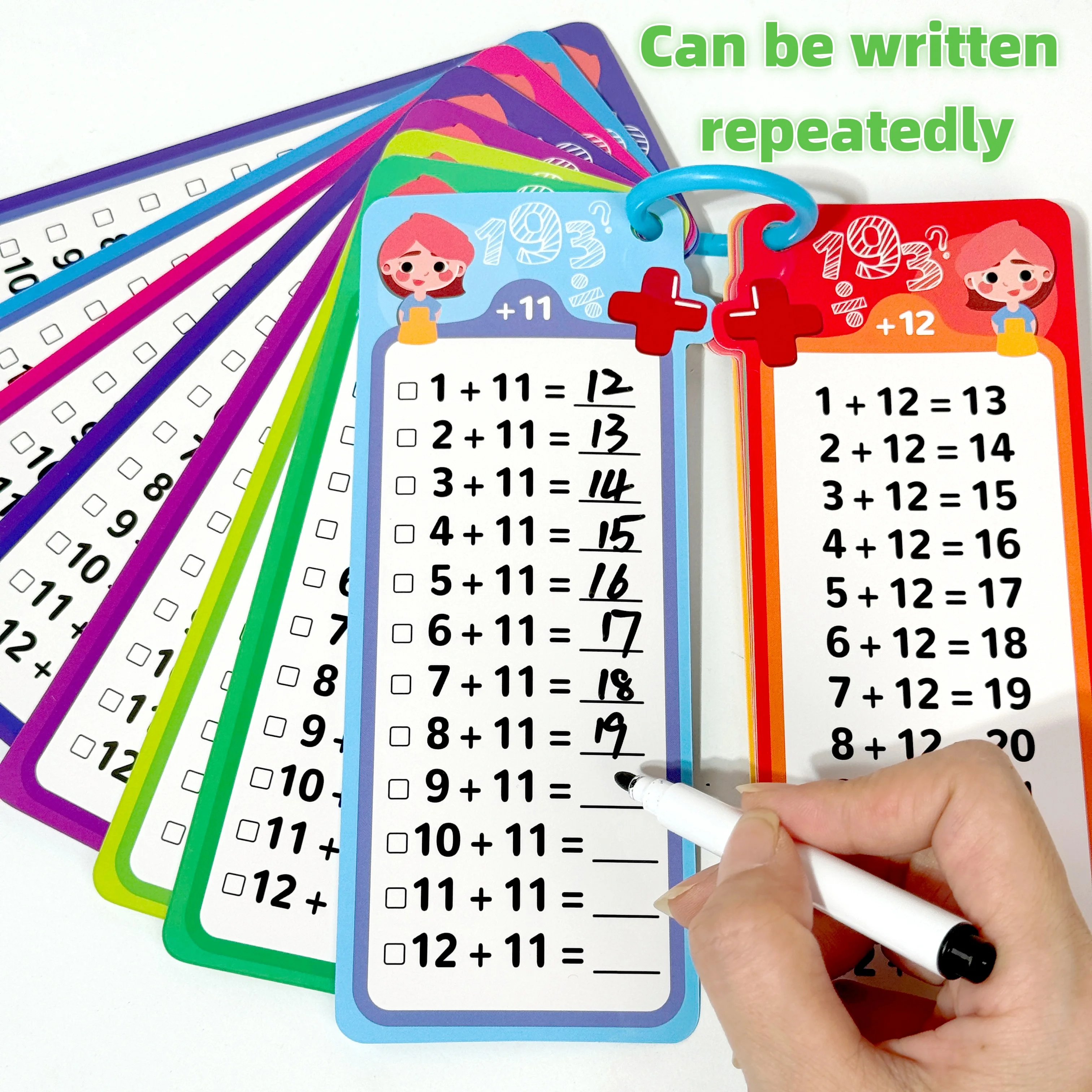 Schede flash per apprendimento digitale, addizione, sottrazione, moltiplicazione, divisione, frazioni, memoria della formula matematica, 15 carte, due giocattoli per l'apprendimento con penna cancellabile