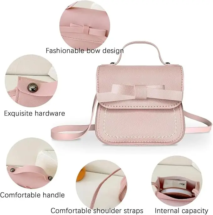 Dziecięce portmonetki i torebki, urocza mini torebka crossbody z kokardką, modna mała portmonetka dla dziewczynki, torebka dla malucha.