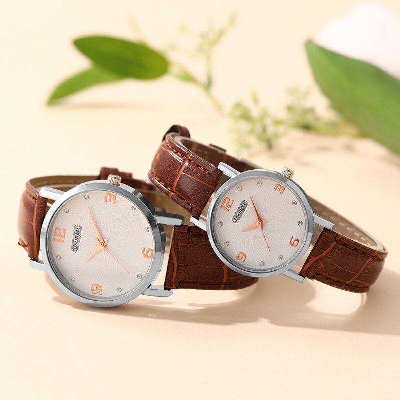 2 Stück Mode Paar Set Uhren Luxus Frauen Business Casual Leder Quarzuhr einfache braune Armbanduhr reloj Mujer