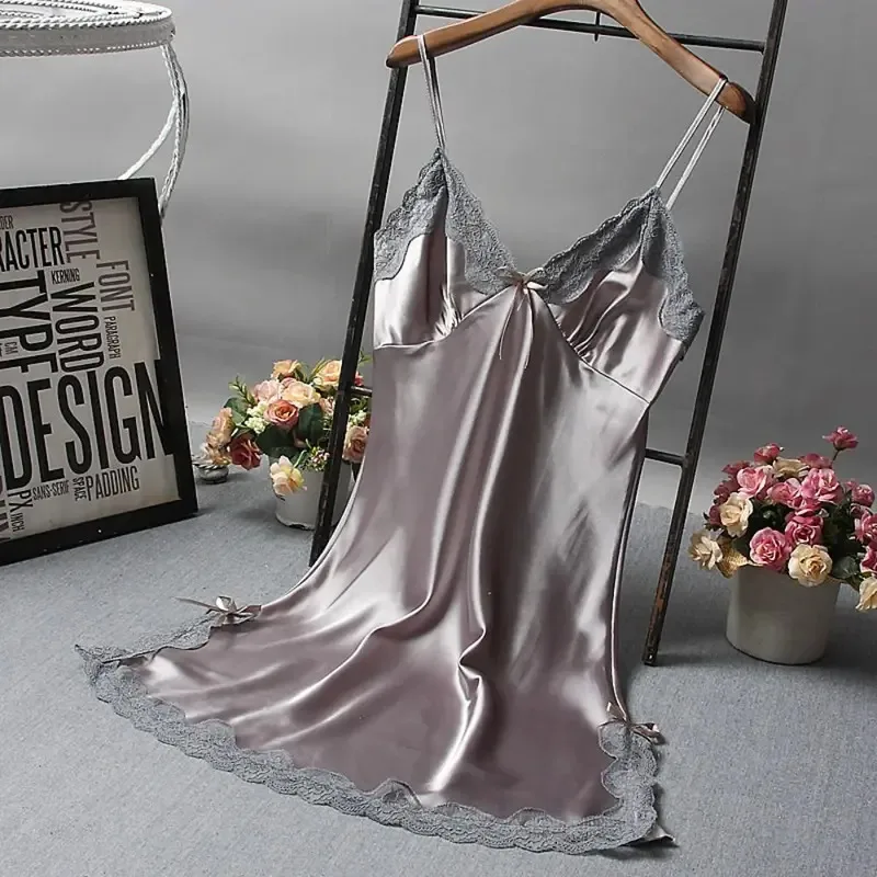 Camisola Sexy de retazos de encaje, lencería, camisón de boda, vestido de seda, ropa para dormir, camisón, camisones de mujer, ropa de dormir Sexy