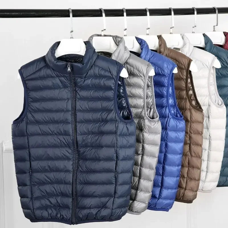 Herbst Winter Männer Ente Unten Weste 2024 Mantel Ultraleicht Ärmellose Puffer Weste Jacke Ultra Dünne Leichte Daunen Jacke Weste