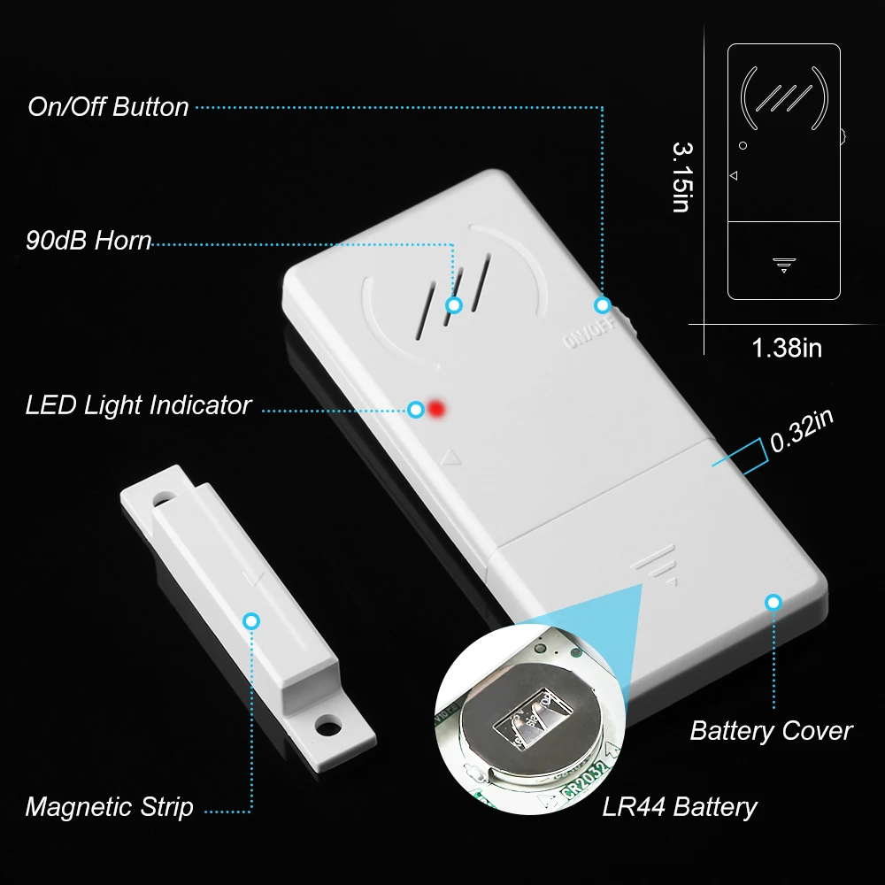 Hollarm Freezer Door Alarm 3/15/30/60 Seconds Adjustable Delay Refrigerator Alarms Wireless Window Door Opening Sensor Loud 90dB
