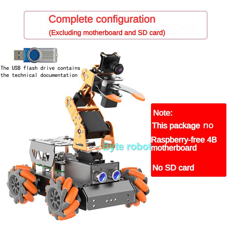 Masterpi vision ai roboter open source 4wd roboter auto roboterarm mit brett für himbeer pi 5/4g roboter diy kit programmier barer roboter