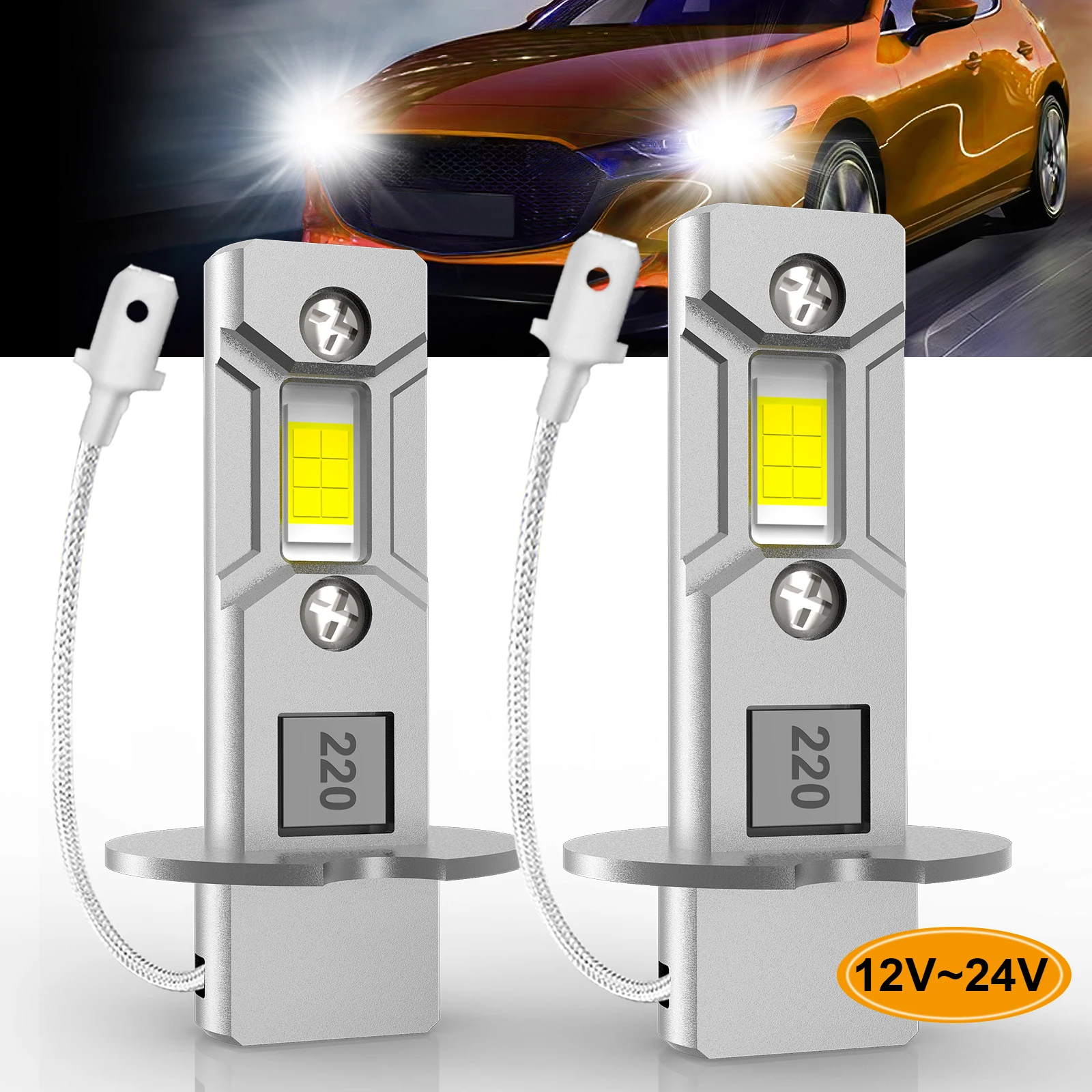 2 uds H3 bombilla de faro LED Canbus sin ventilador Luz De Carretera 6500K blanco 3000K amarillo coche camión luz antiniebla LED lámpara de conducción DRL 12V -24V