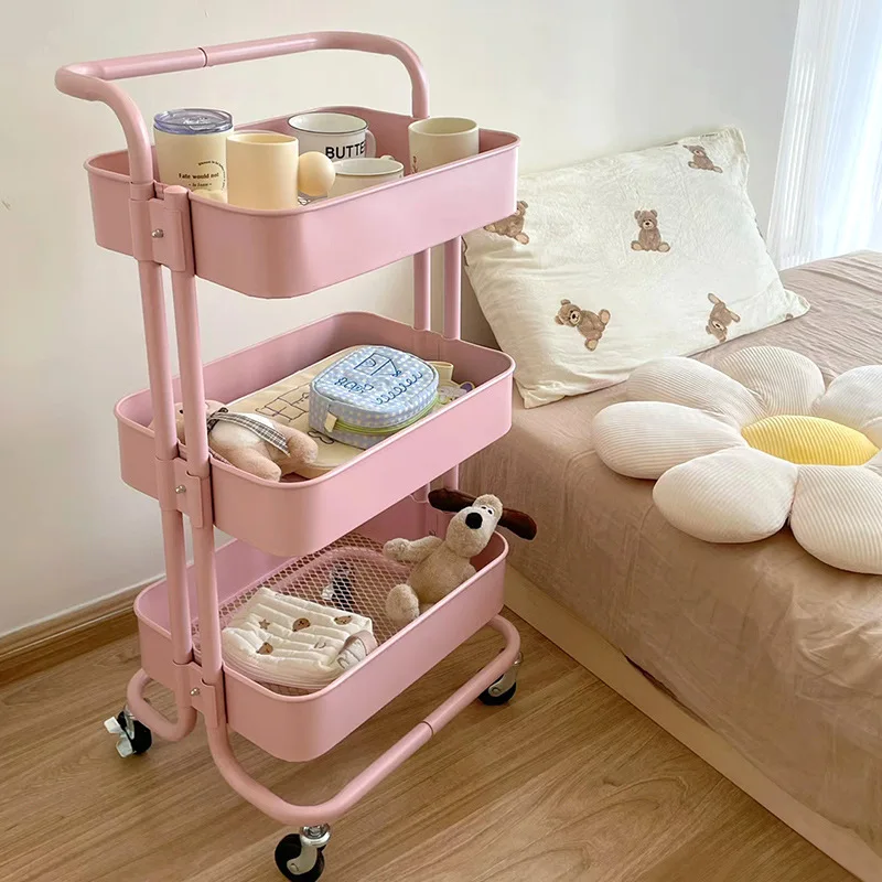 HOt Contrast Color Trolley Storage Shelf Multi-layer Trolley Organizer Mobile Cosmetics Snack Storage Rack Bathroom Shelf