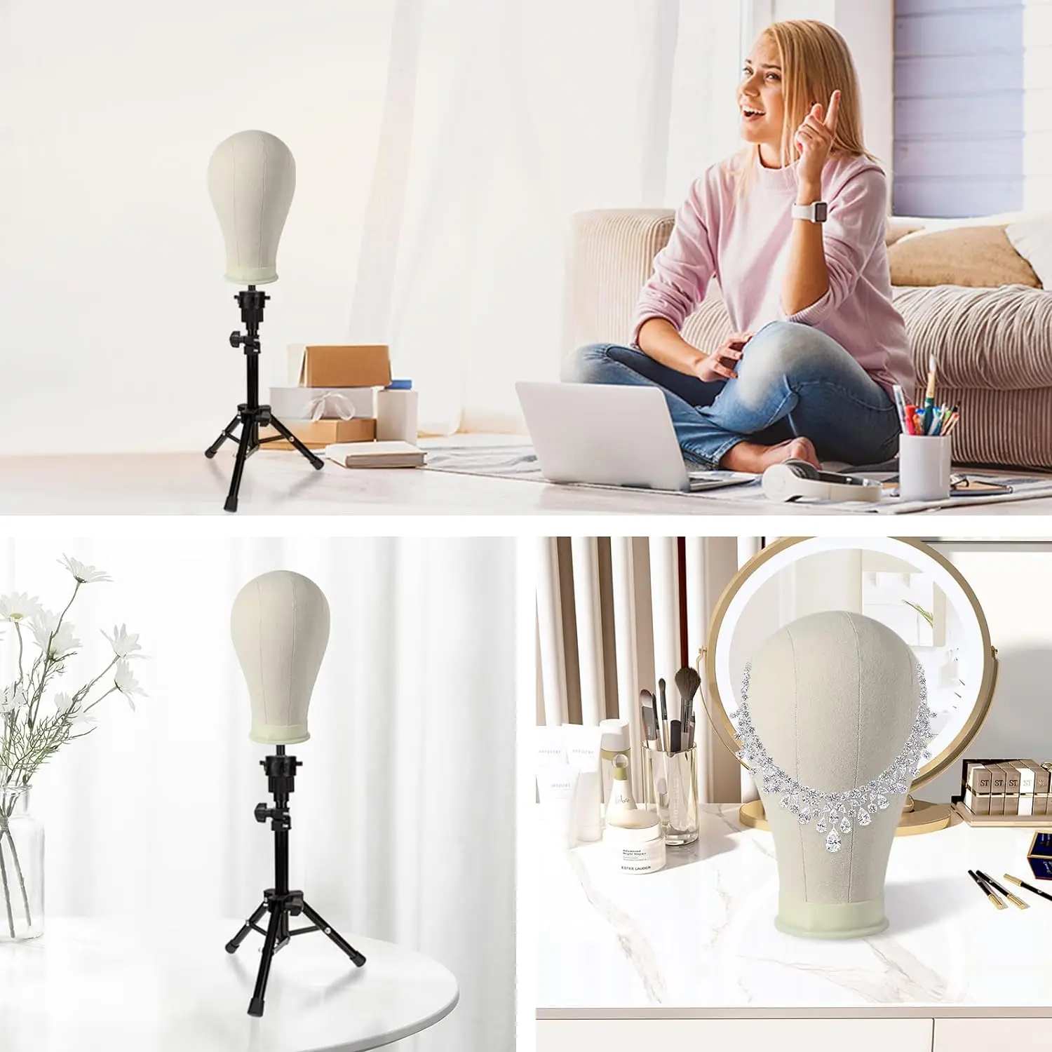 22 Inch Mannequin Head With Stand Canvas Head Wig Model With Mount Hole For DIY Wig Making